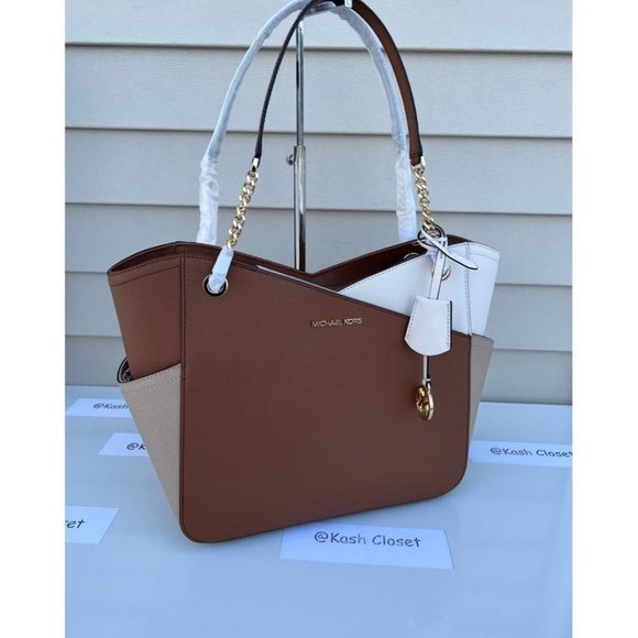 Michael Kors Jet Set Large  XChain ColorBlock Leather Tote Bag -Camel Multi - Picture 2 of 10